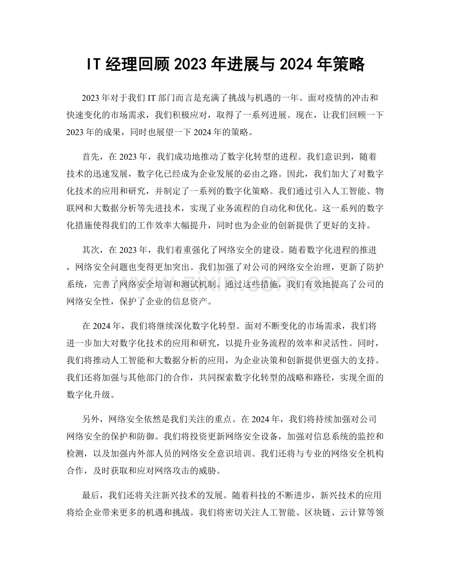 IT经理回顾2023年进展与2024年策略.docx_第1页