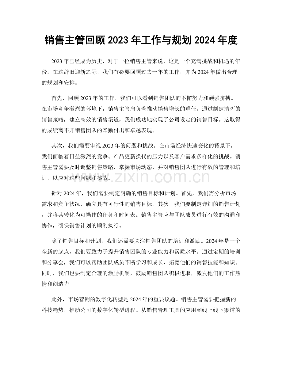 销售主管回顾2023年工作与规划2024年度.docx_第1页