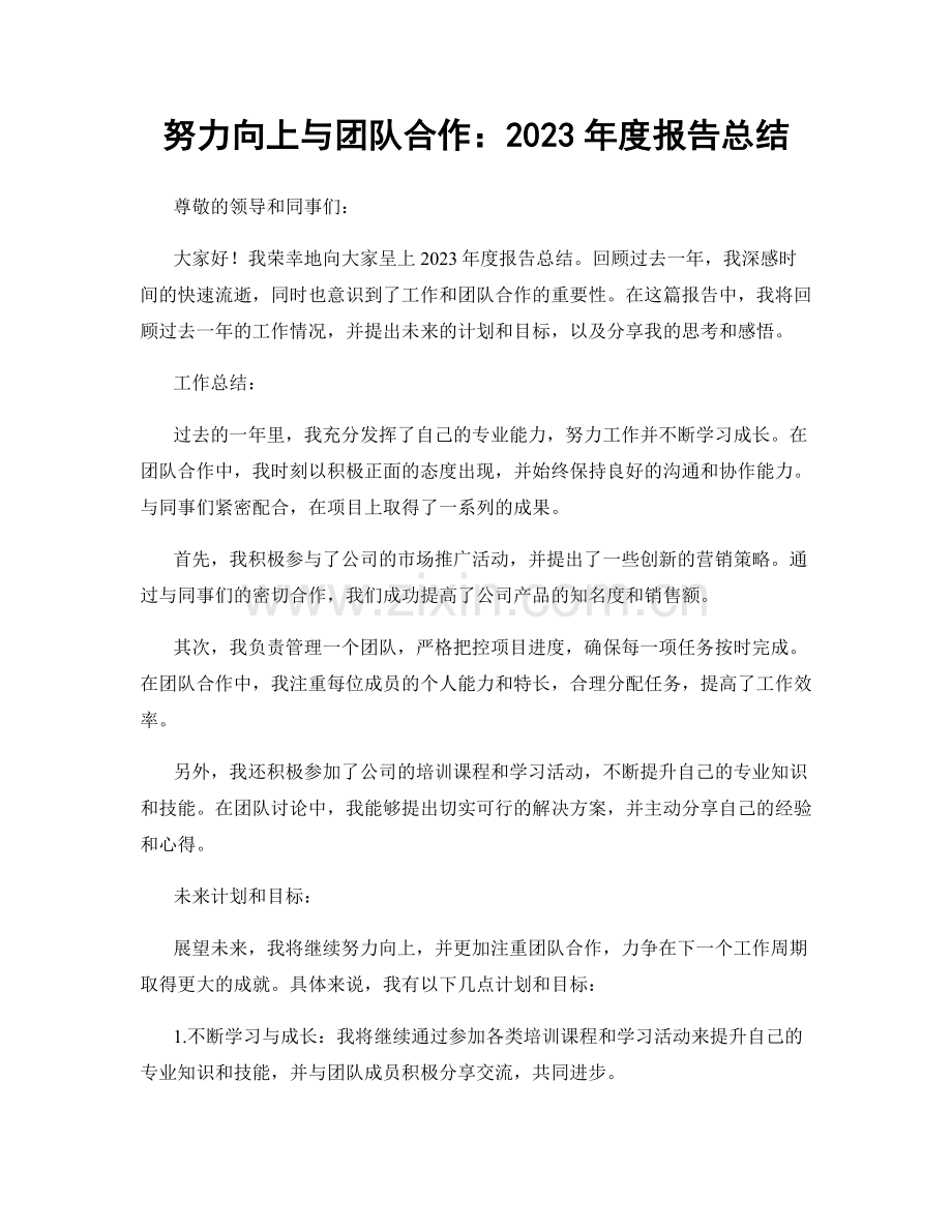 努力向上与团队合作：2023年度报告总结.docx_第1页