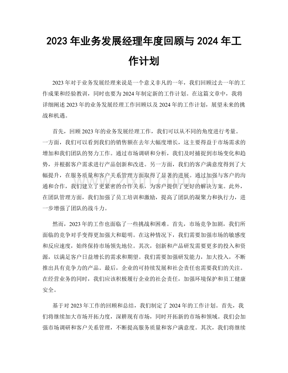 2023年业务发展经理年度回顾与2024年工作计划.docx_第1页