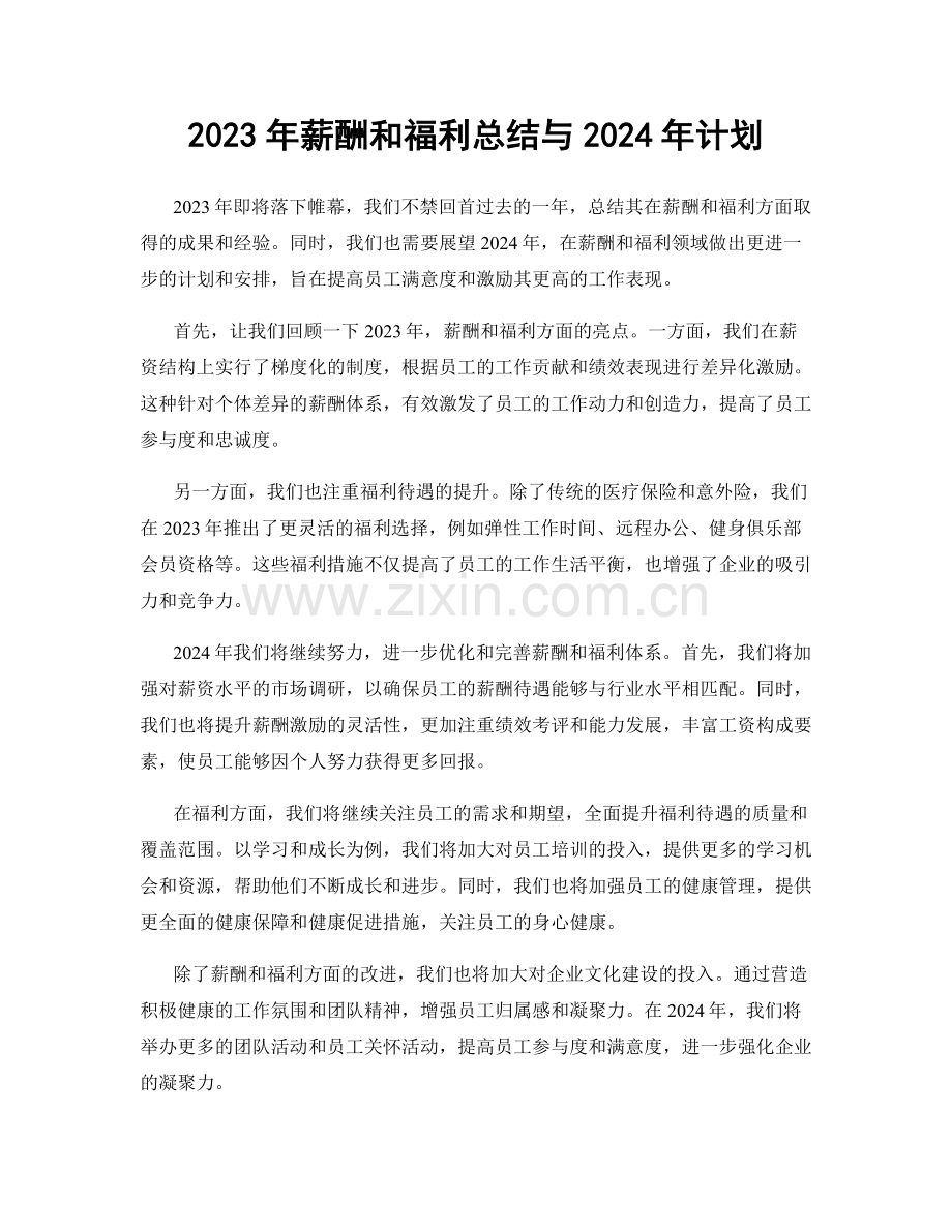 2023年薪酬和福利总结与2024年计划.docx_第1页