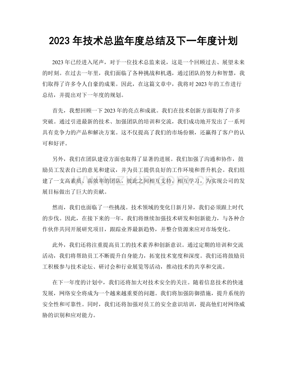 2023年技术总监年度总结及下一年度计划.docx_第1页