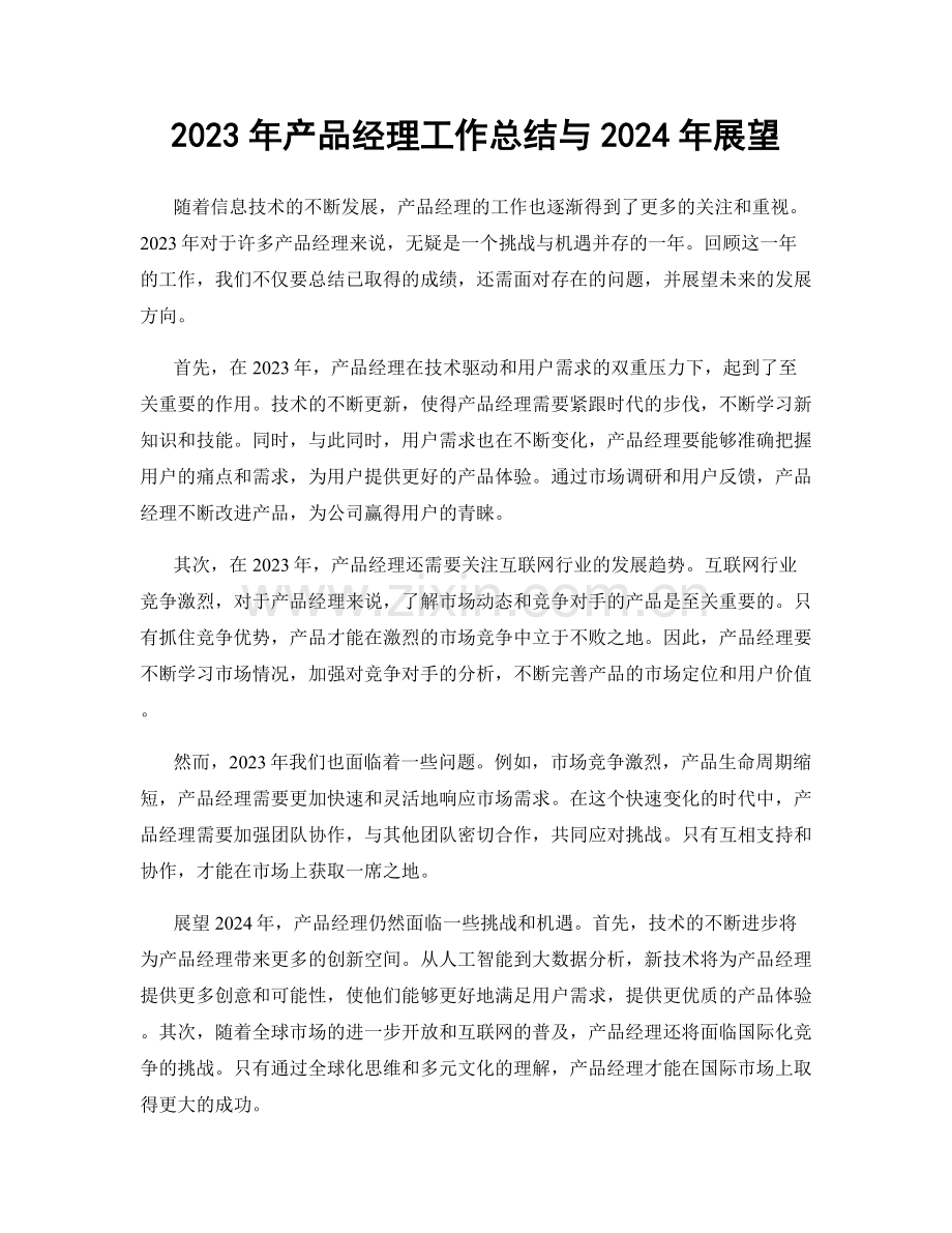 2023年产品经理工作总结与2024年展望.docx_第1页