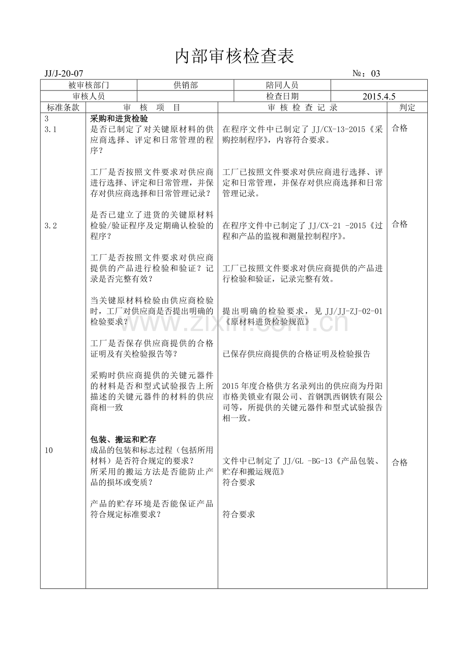 防火卷帘企业内部审核检查表已填.doc_第3页