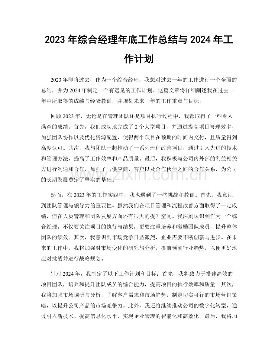 2023年综合经理年底工作总结与2024年工作计划.docx_第1页