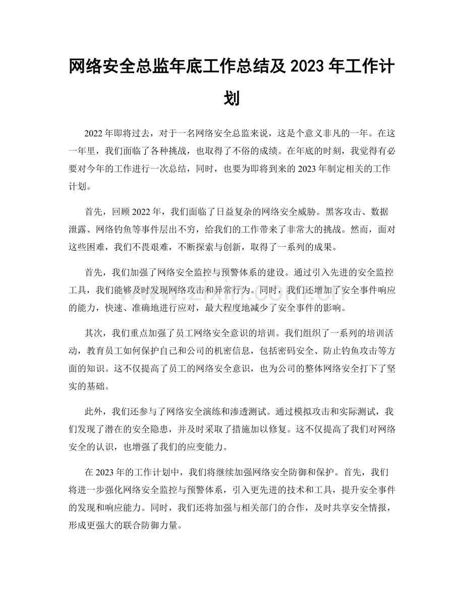 网络安全总监年底工作总结及2023年工作计划.docx_第1页