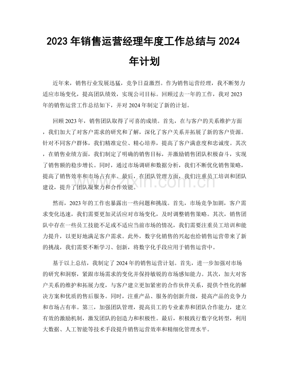 2023年销售运营经理年度工作总结与2024年计划.docx_第1页