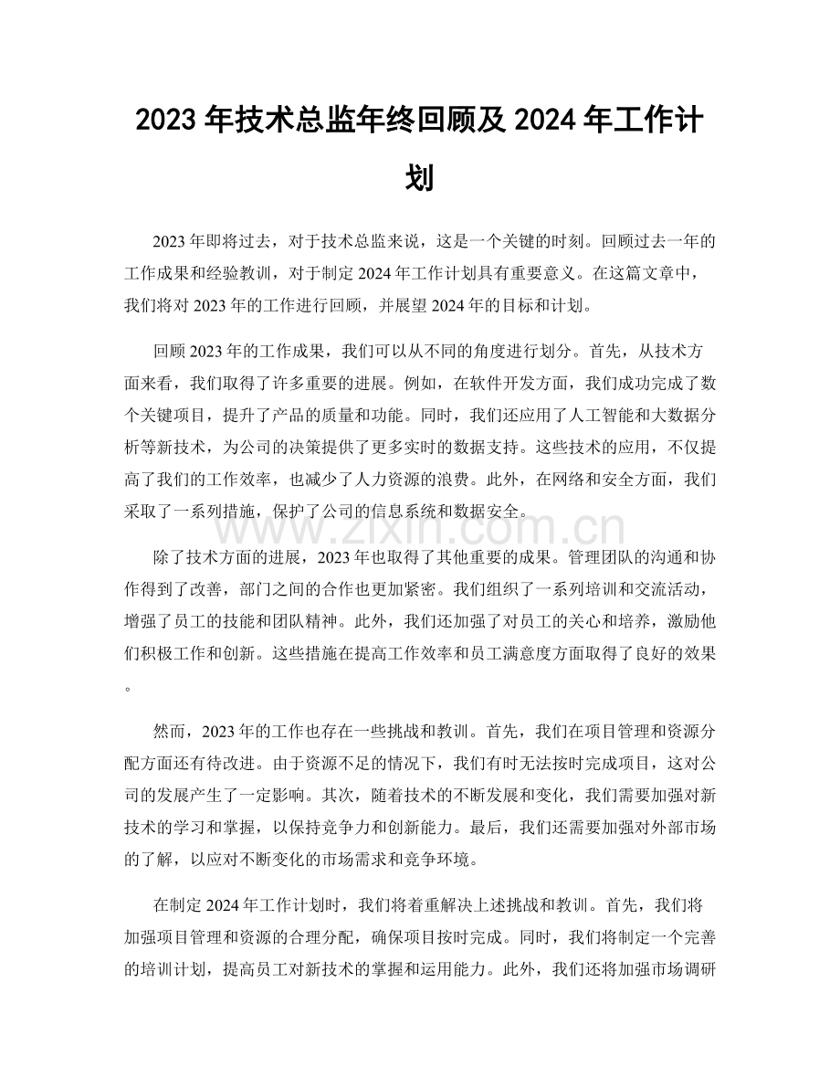 2023年技术总监年终回顾及2024年工作计划.docx_第1页