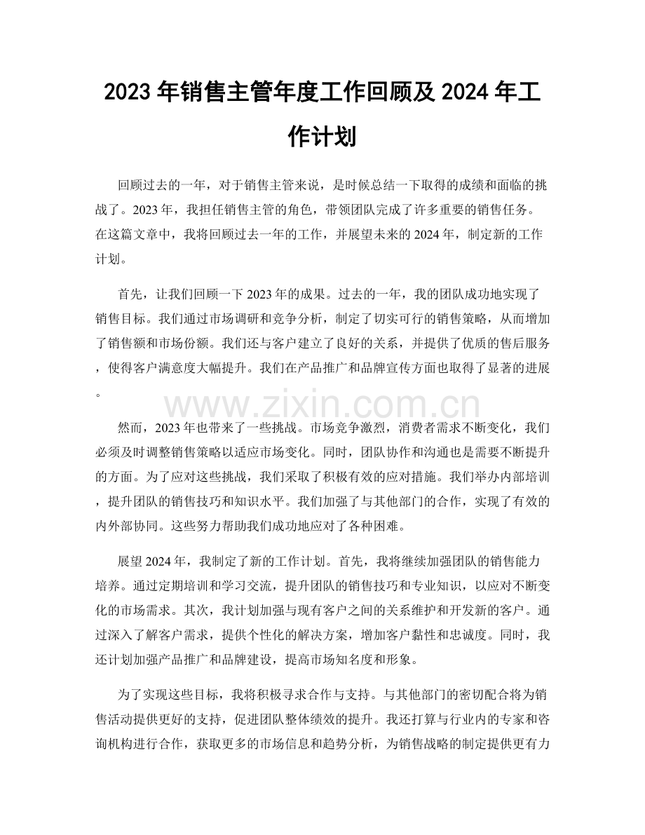 2023年销售主管年度工作回顾及2024年工作计划.docx_第1页