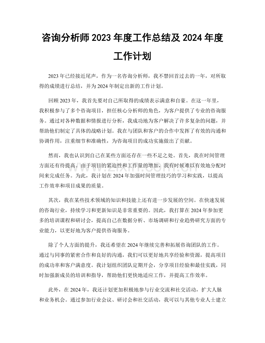 咨询分析师2023年度工作总结及2024年度工作计划.docx_第1页