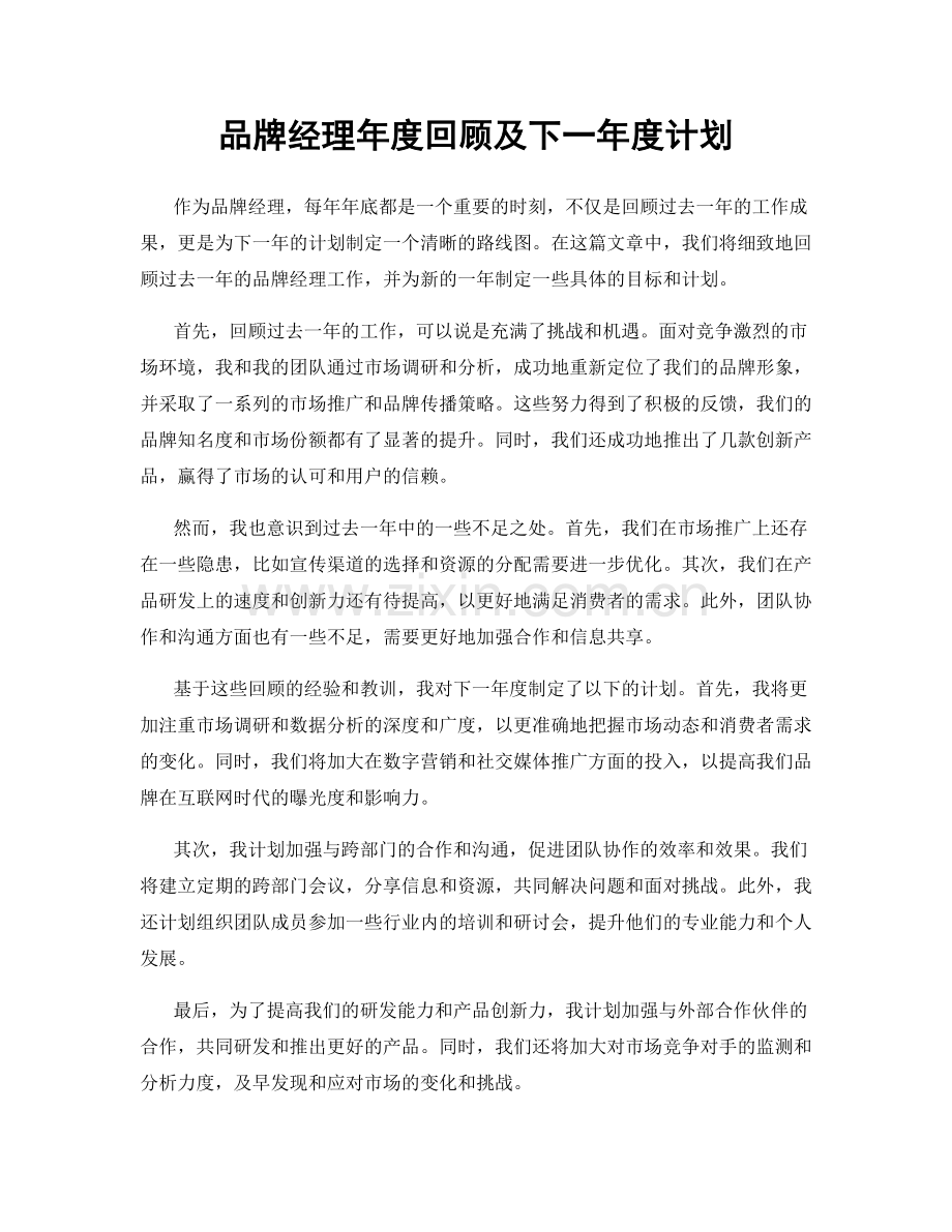 品牌经理年度回顾及下一年度计划.docx_第1页