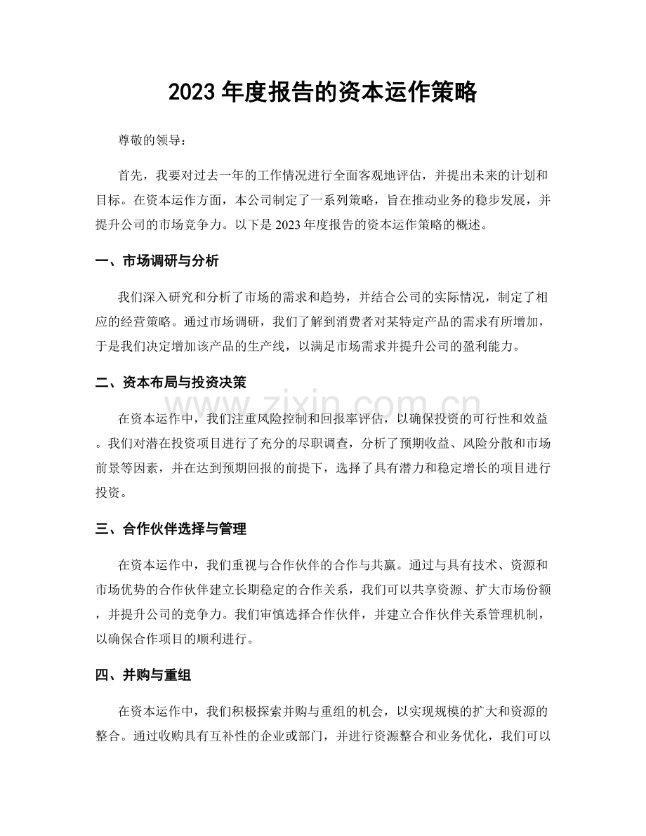 2023年度报告的资本运作策略.docx_第1页