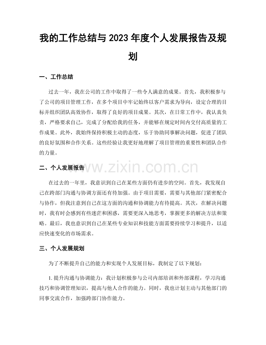 我的工作总结与2023年度个人发展报告及规划.docx_第1页