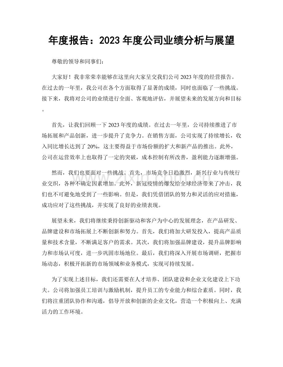 年度报告：2023年度公司业绩分析与展望.docx_第1页