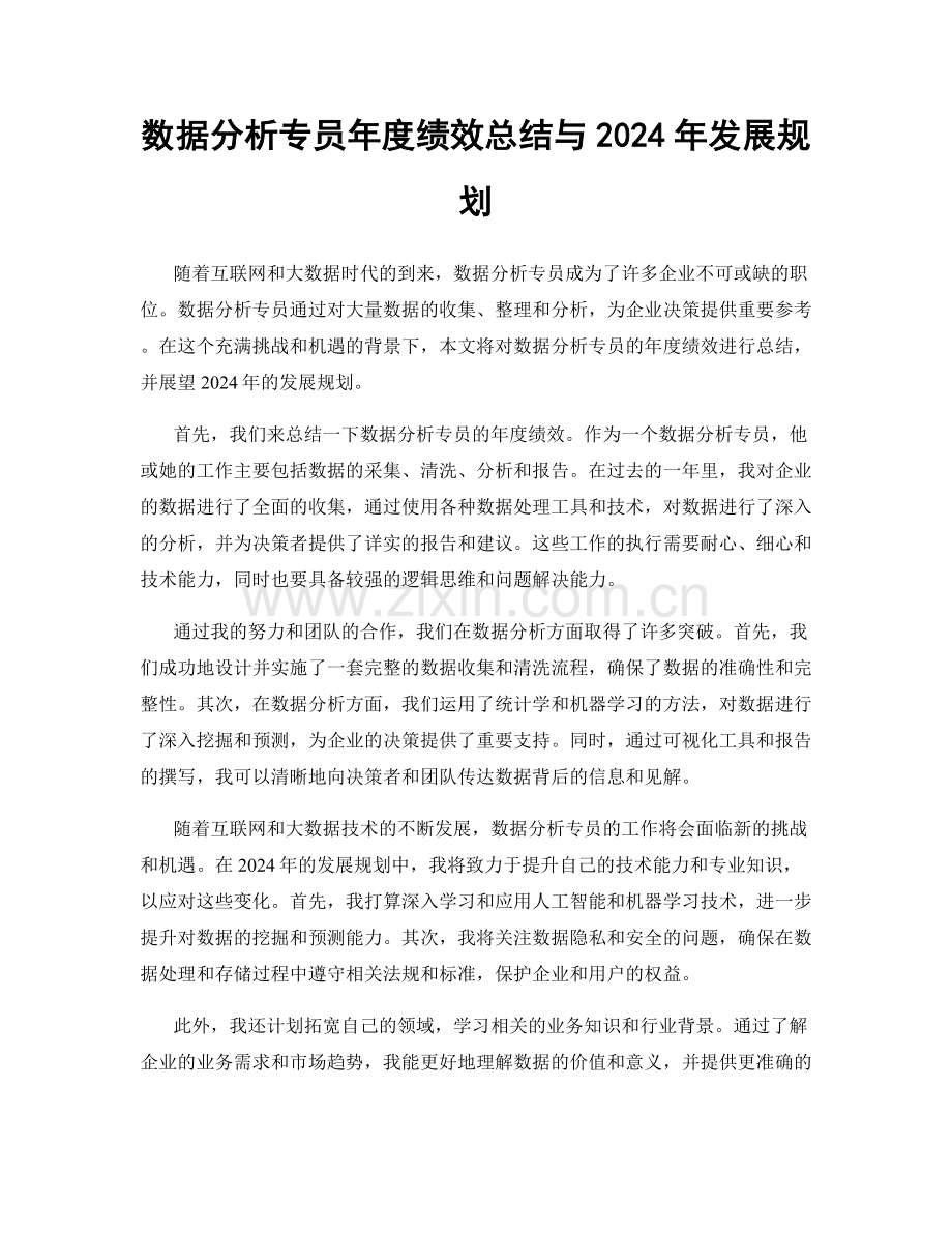 数据分析专员年度绩效总结与2024年发展规划.docx_第1页