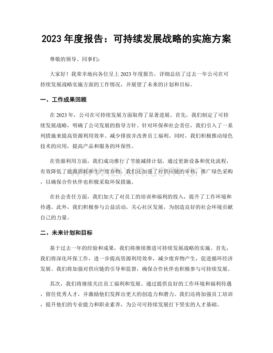 2023年度报告：可持续发展战略的实施方案.docx_第1页