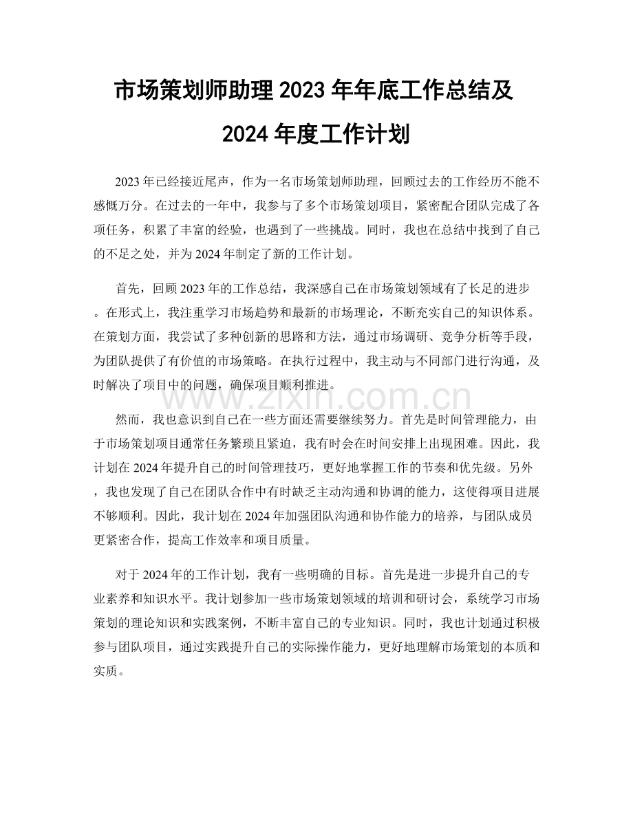 市场策划师助理2023年年底工作总结及2024年度工作计划.docx_第1页