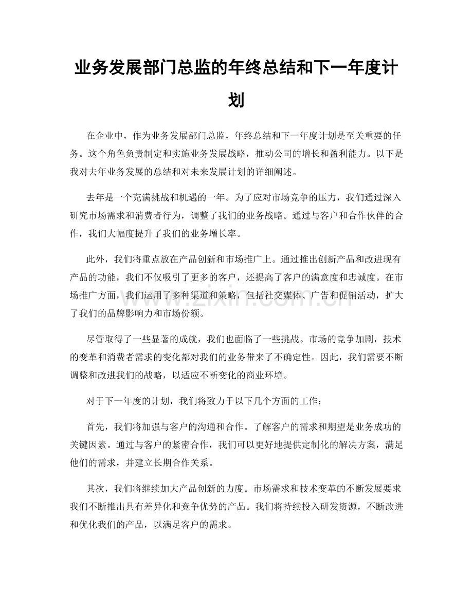 业务发展部门总监的年终总结和下一年度计划.docx_第1页