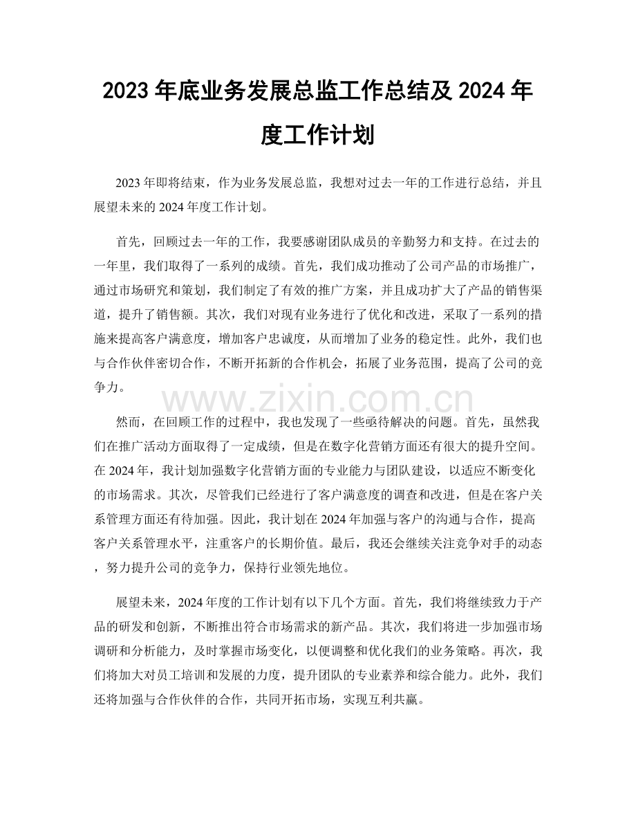 2023年底业务发展总监工作总结及2024年度工作计划.docx_第1页