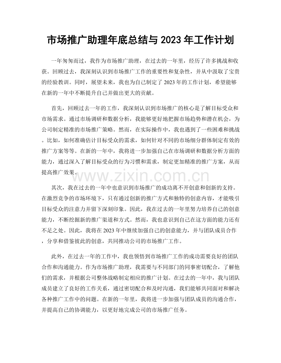 市场推广助理年底总结与2023年工作计划.docx_第1页