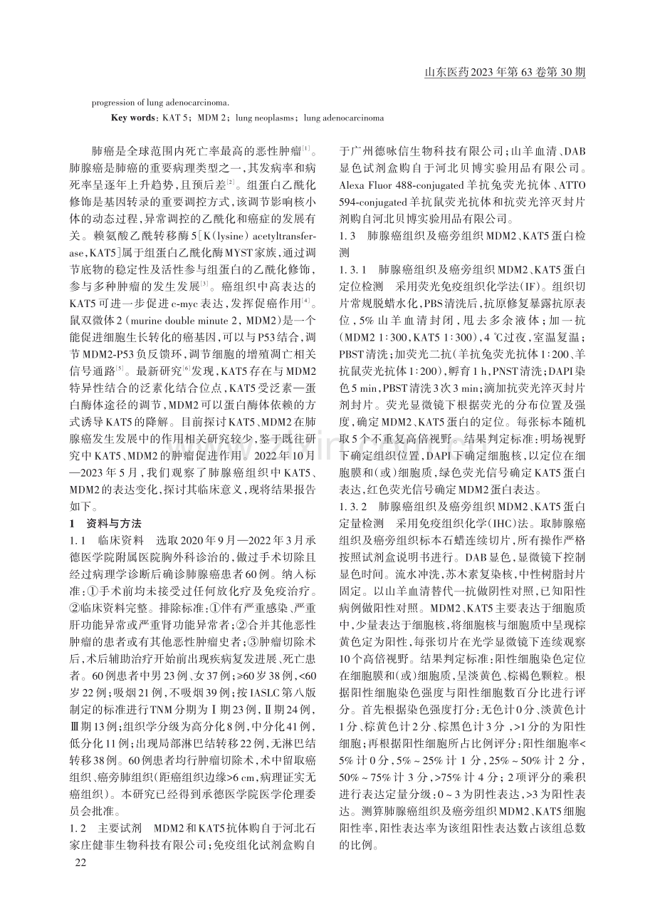 肺腺癌组织中赖氨酸乙酰转移酶5、鼠双微体2表达观察.pdf_第2页