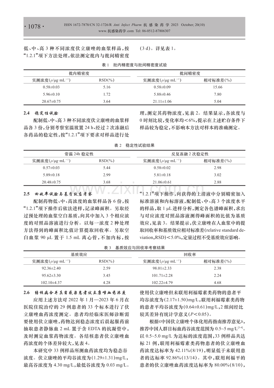 伏立康唑治疗药物监测方法的建立及其在结核病合并真菌感染患者中的应用.pdf_第3页