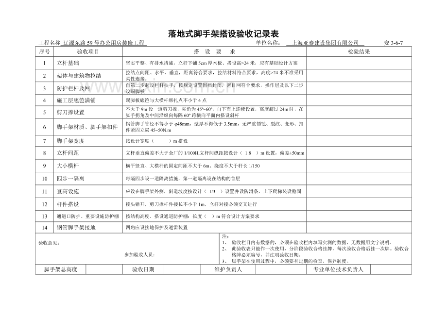 各类脚手架搭设验收记录表.docx_第2页