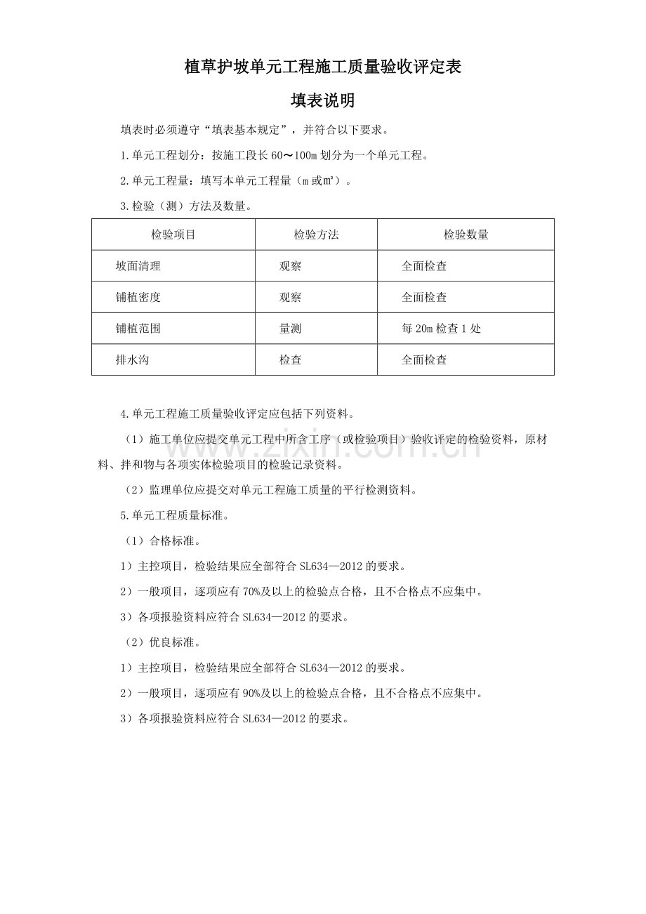 植草护坡河道疏汛单元工程施工质量验收评定表.doc_第1页