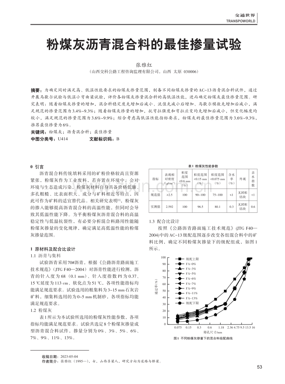 粉煤灰沥青混合料的最佳掺量试验.pdf_第1页