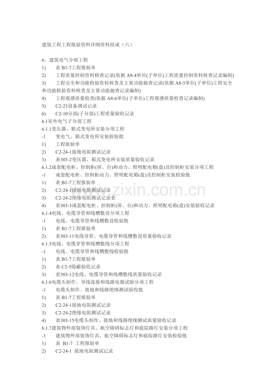 建筑电气分部工程报验资料详细资料组成六.doc_第1页