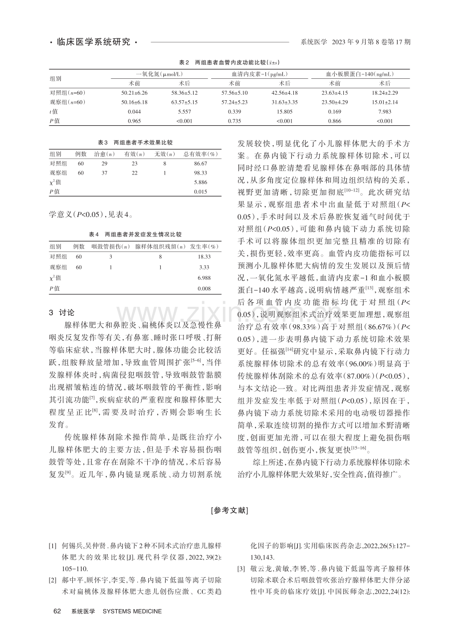 分析鼻内镜下动力系统腺样体切除术在腺样体肥大患儿中的应用效果.pdf_第3页