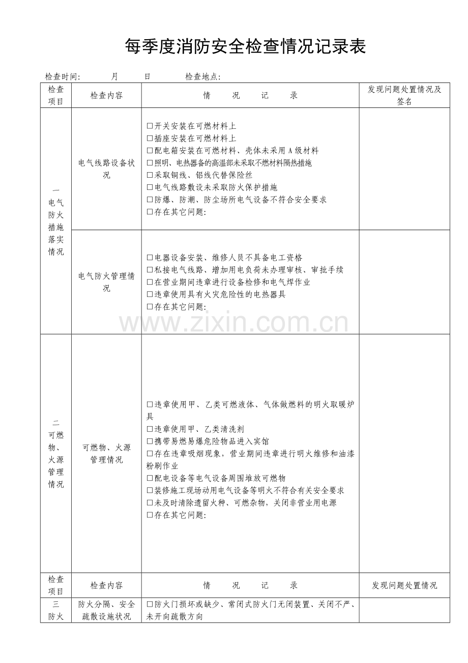 2012消防安全检查相关表格.doc_第1页