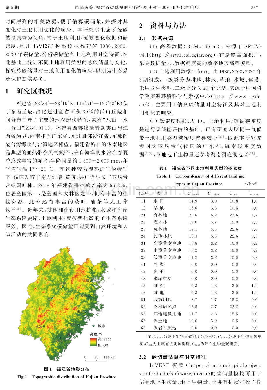 福建省碳储量时空特征及其对土地利用变化的响应.pdf_第3页