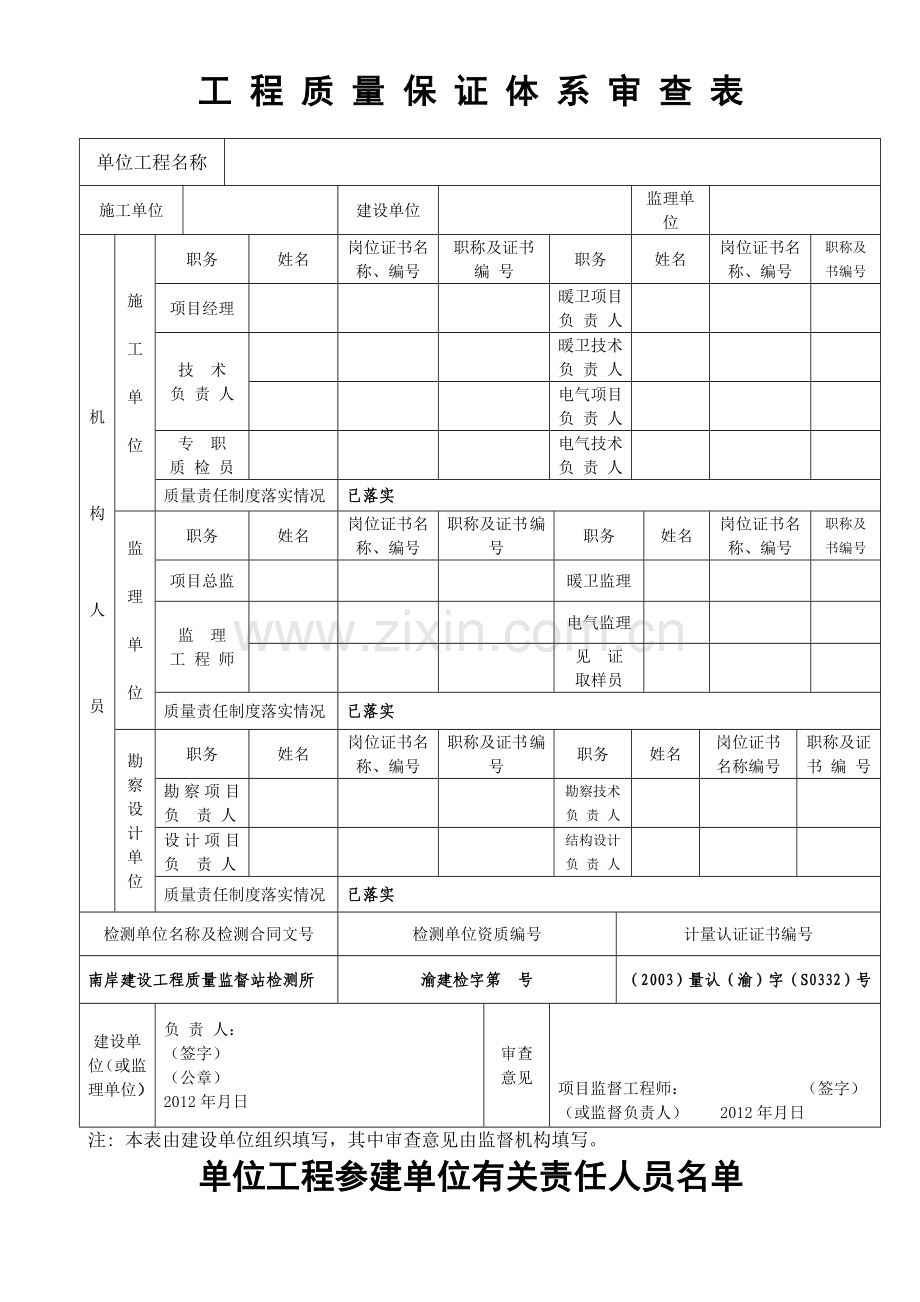 工程质量保证体系审查表及参建各方有关人员责任书.doc_第1页