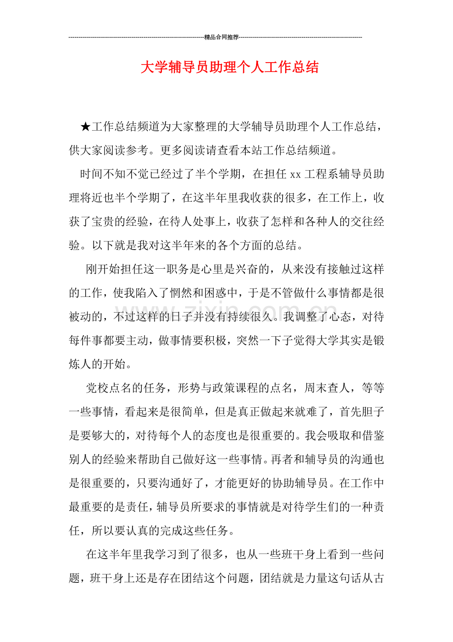 大学辅导员助理个人工作总结.doc_第1页