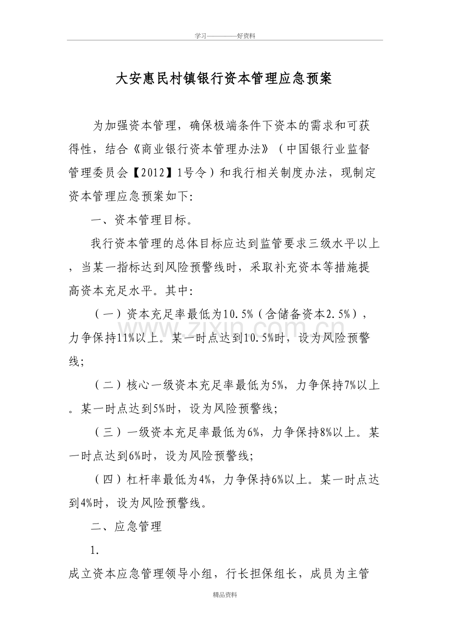 大安惠民村镇银行资本管理应急预案讲课讲稿.doc_第2页