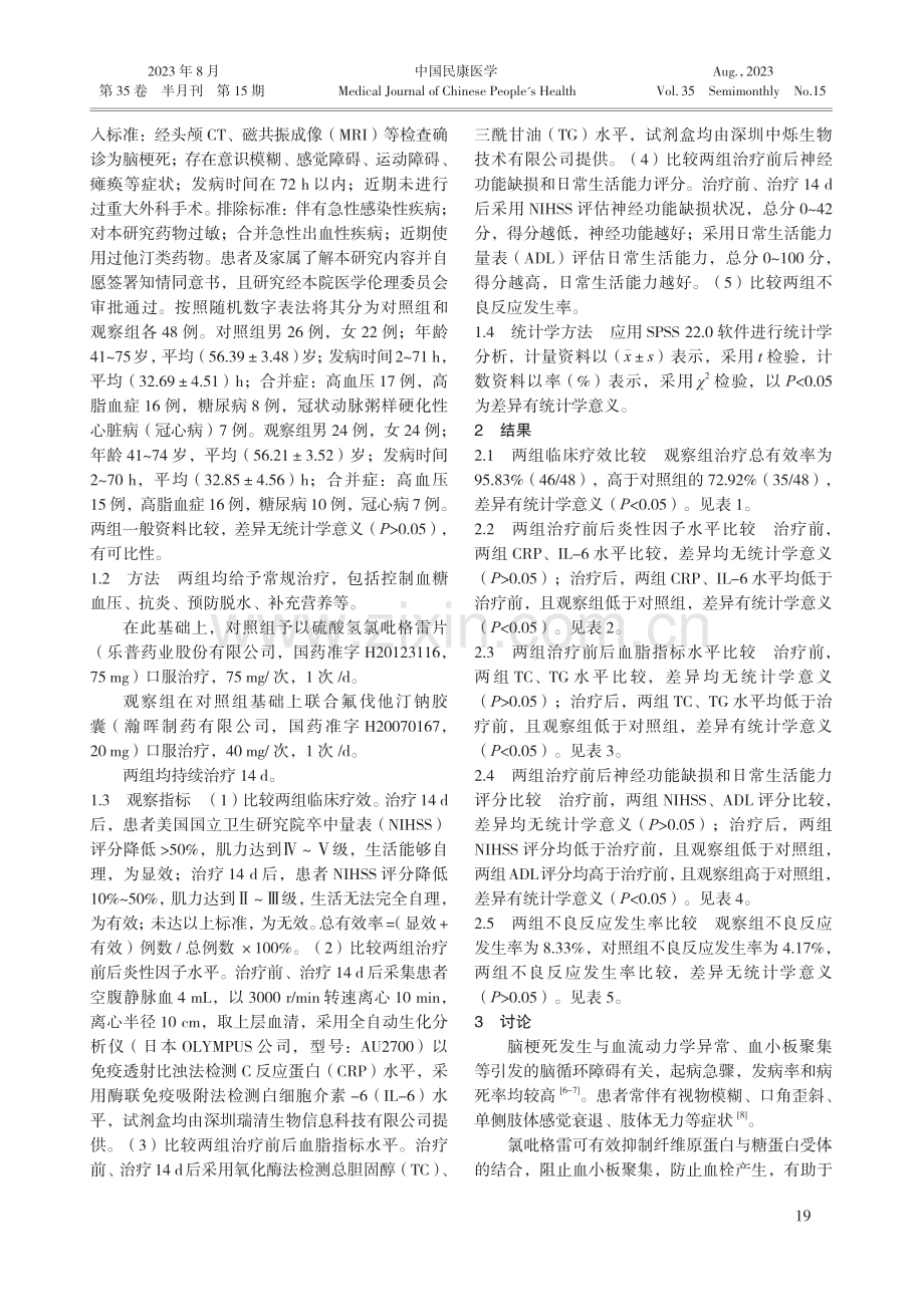 氟伐他汀联合氯吡格雷治疗脑梗死患者的效果.pdf_第2页