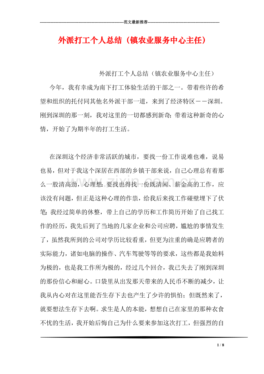 外派打工个人总结(镇农业服务中心主任).doc_第1页