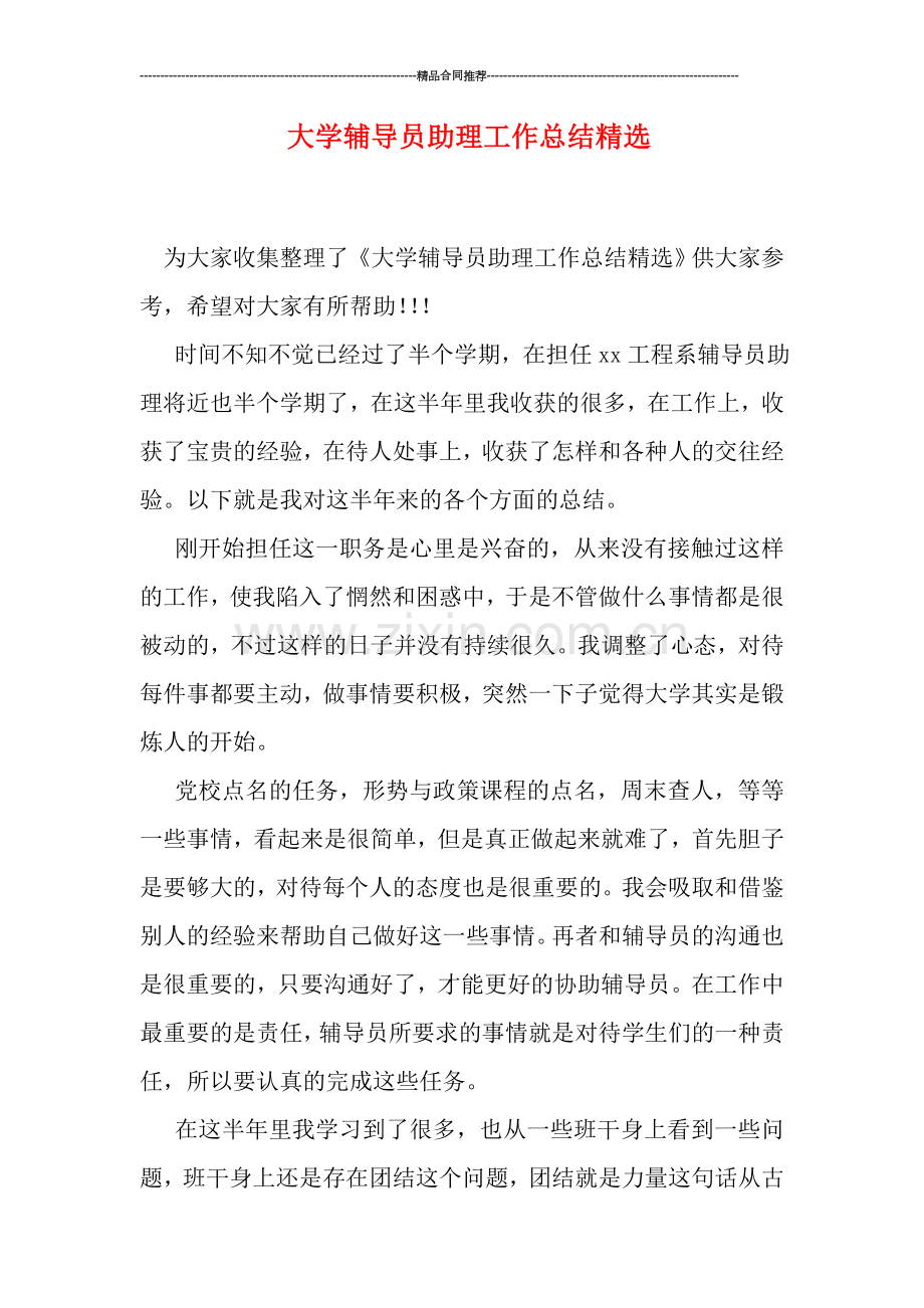 大学辅导员助理工作总结精选.doc_第1页