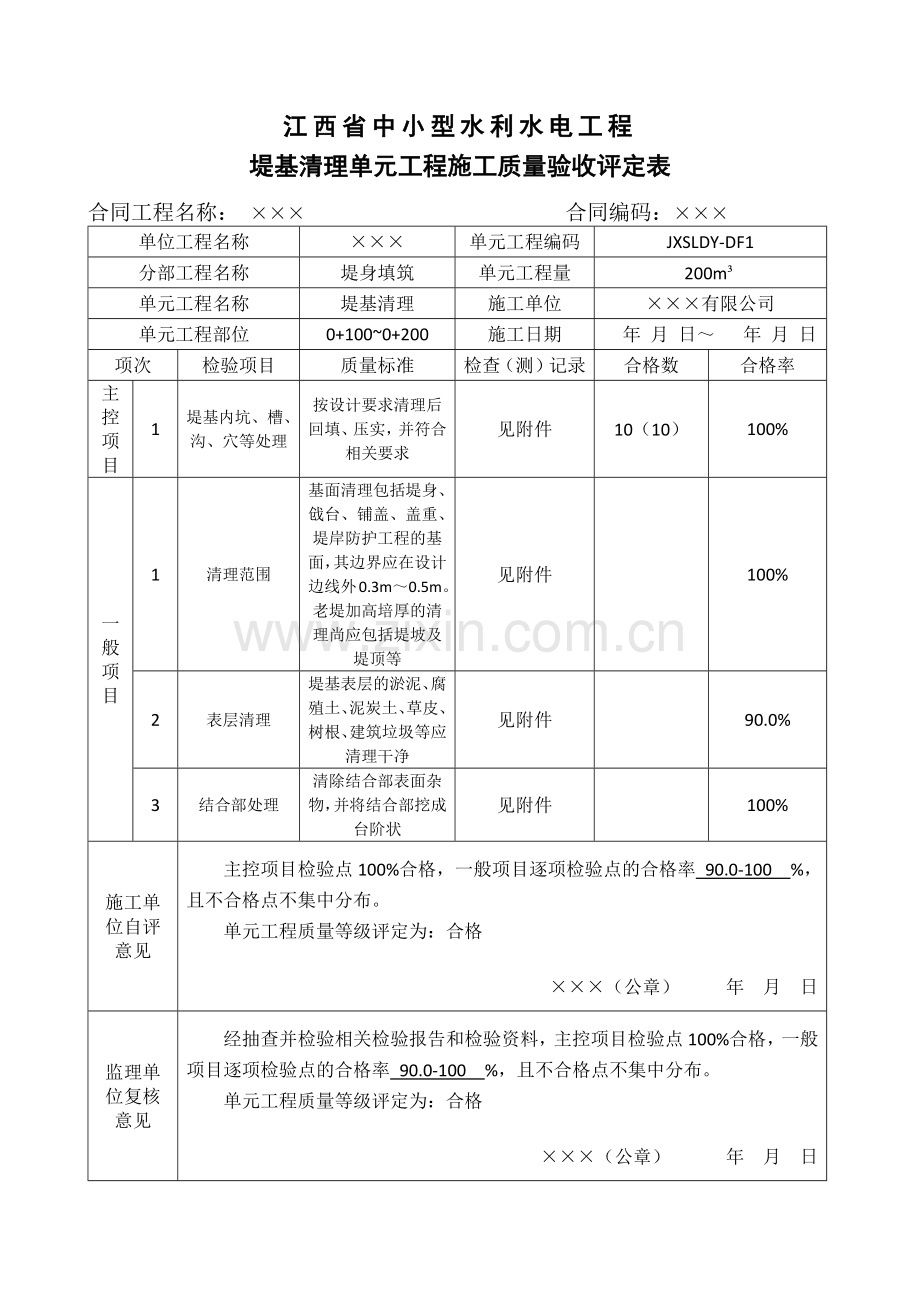 江西省中小型水利水电工程单元工程施工质量验收评定表第4册堤防工程.docx_第1页