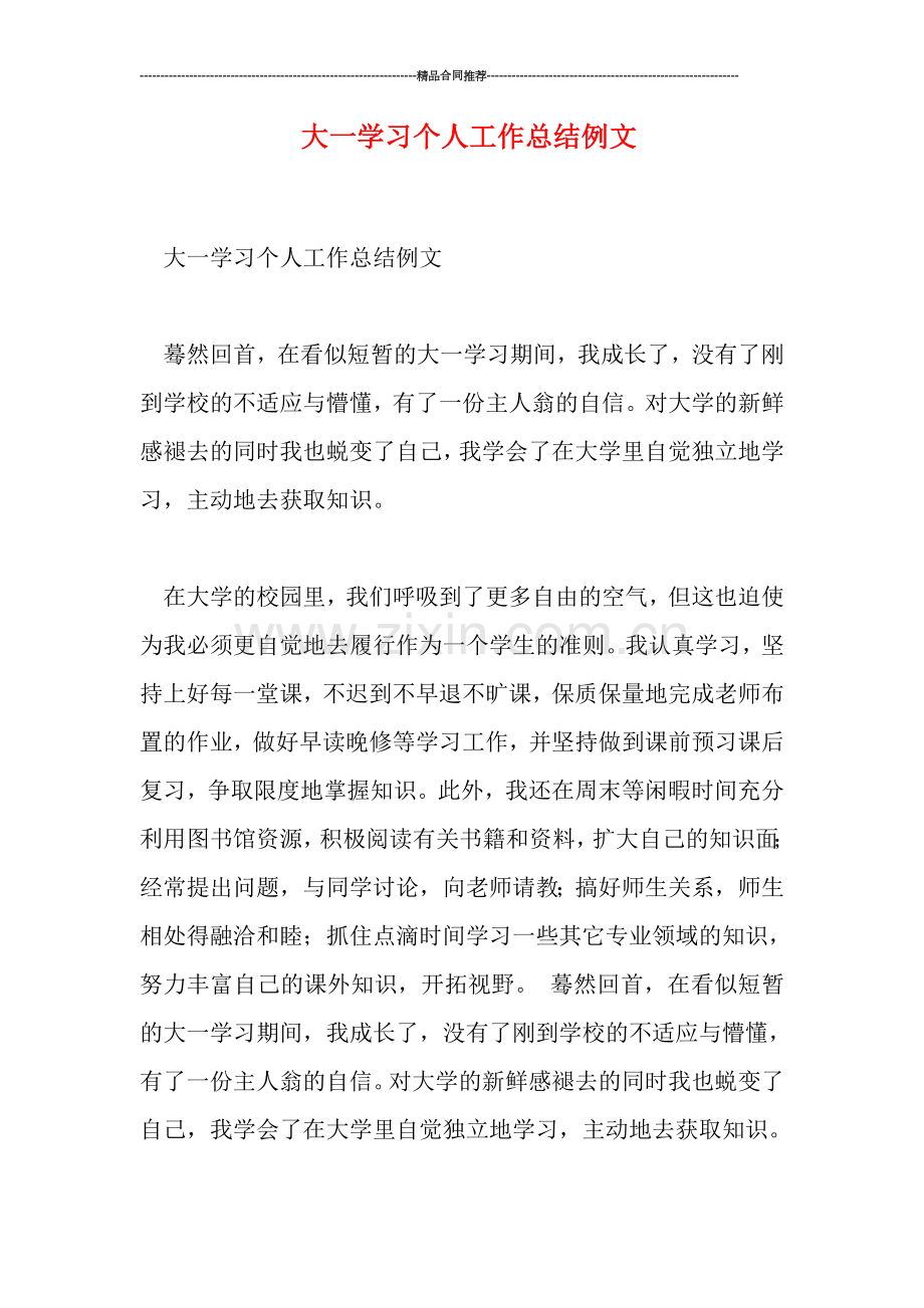 大一学习个人工作总结例文.doc_第1页