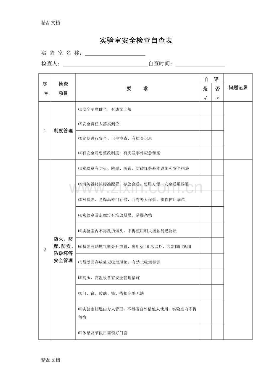 实验室安全检查自查表讲课稿.doc_第1页