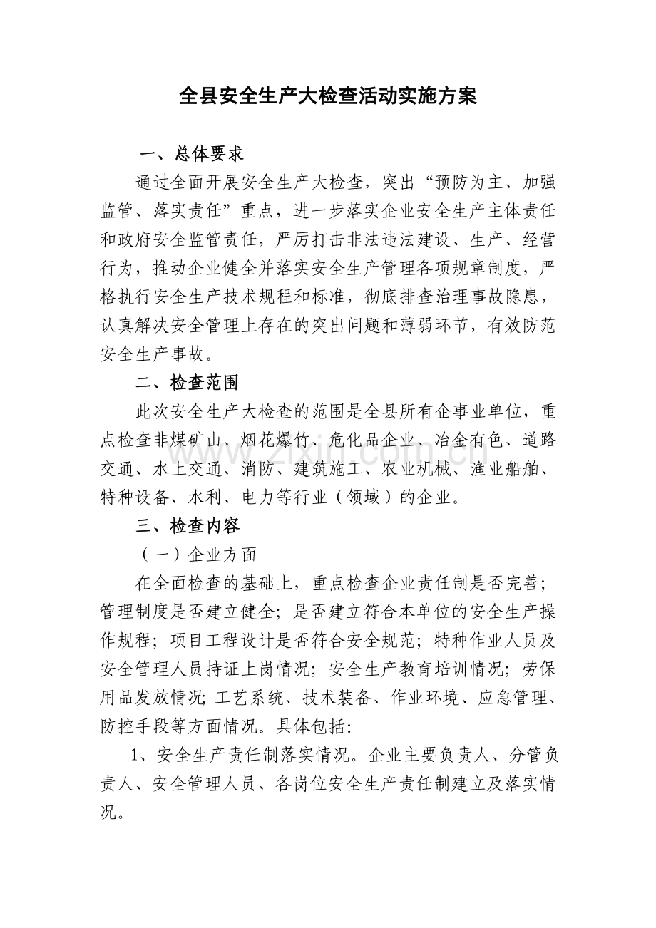 全县安全生产大检查活动实施方案.doc_第1页