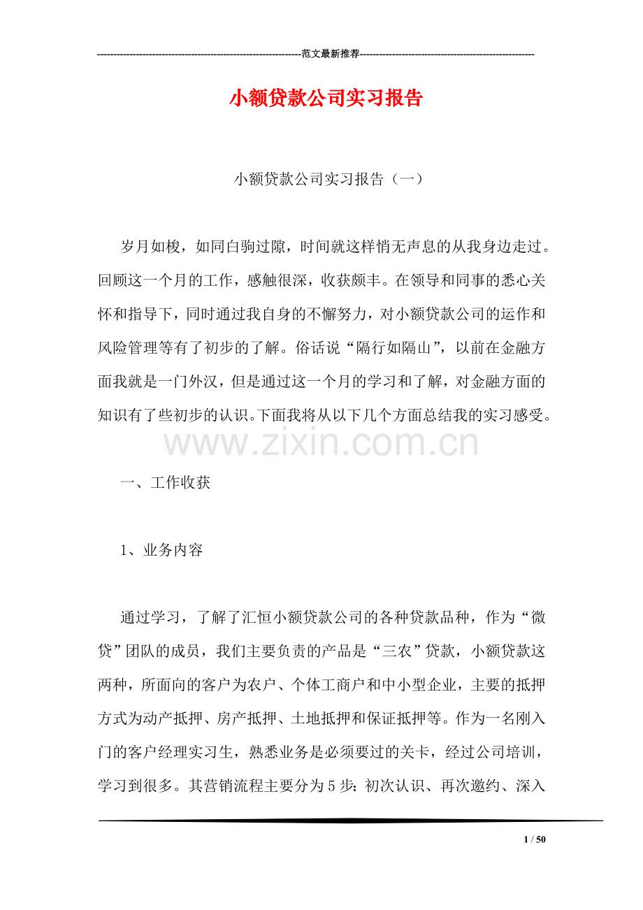 小额贷款公司实习报告.doc_第1页