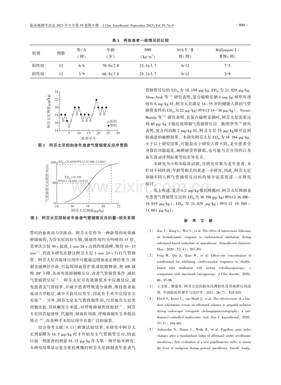 复合依托咪酯时阿芬太尼抑制老年患者气管插管反应的半数有效剂量.pdf_第2页