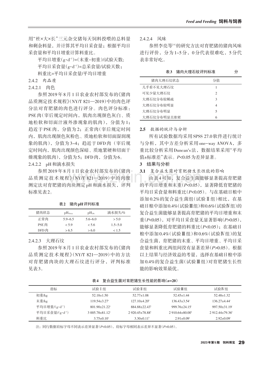 复合益生菌对育肥猪生长性能和肉品质的影响.pdf_第3页