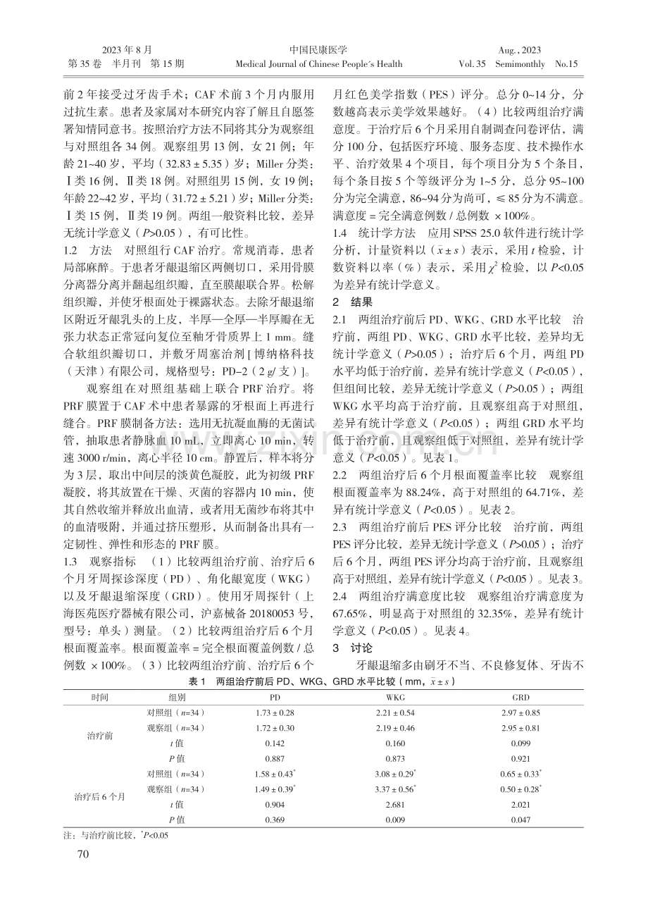 富血小板纤维蛋白联合冠向复位瓣术治疗牙龈退缩患者的效果.pdf_第2页