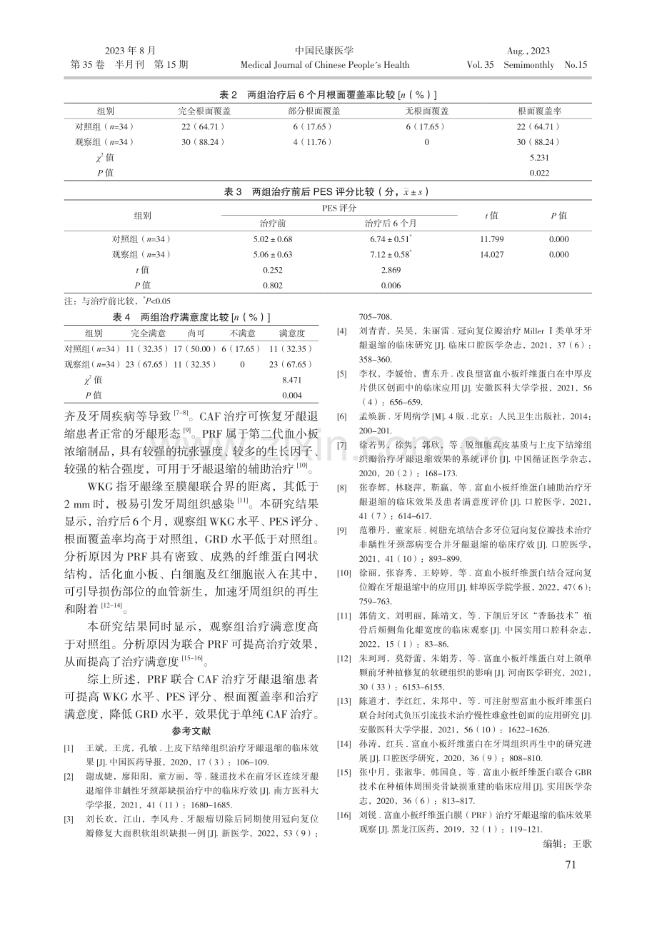 富血小板纤维蛋白联合冠向复位瓣术治疗牙龈退缩患者的效果.pdf_第3页