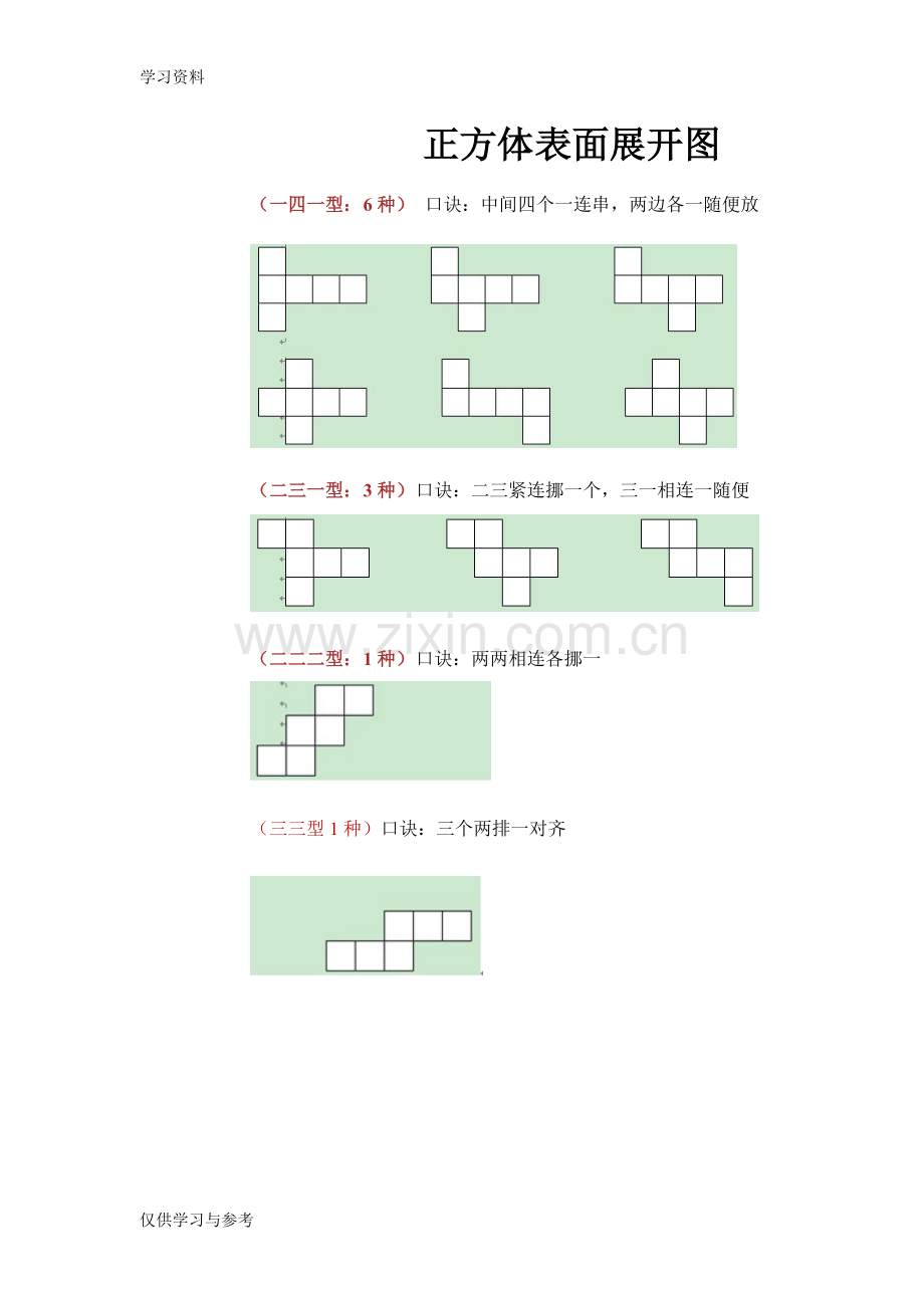 巧记正方体11种展开图的规律教学文稿.doc_第2页