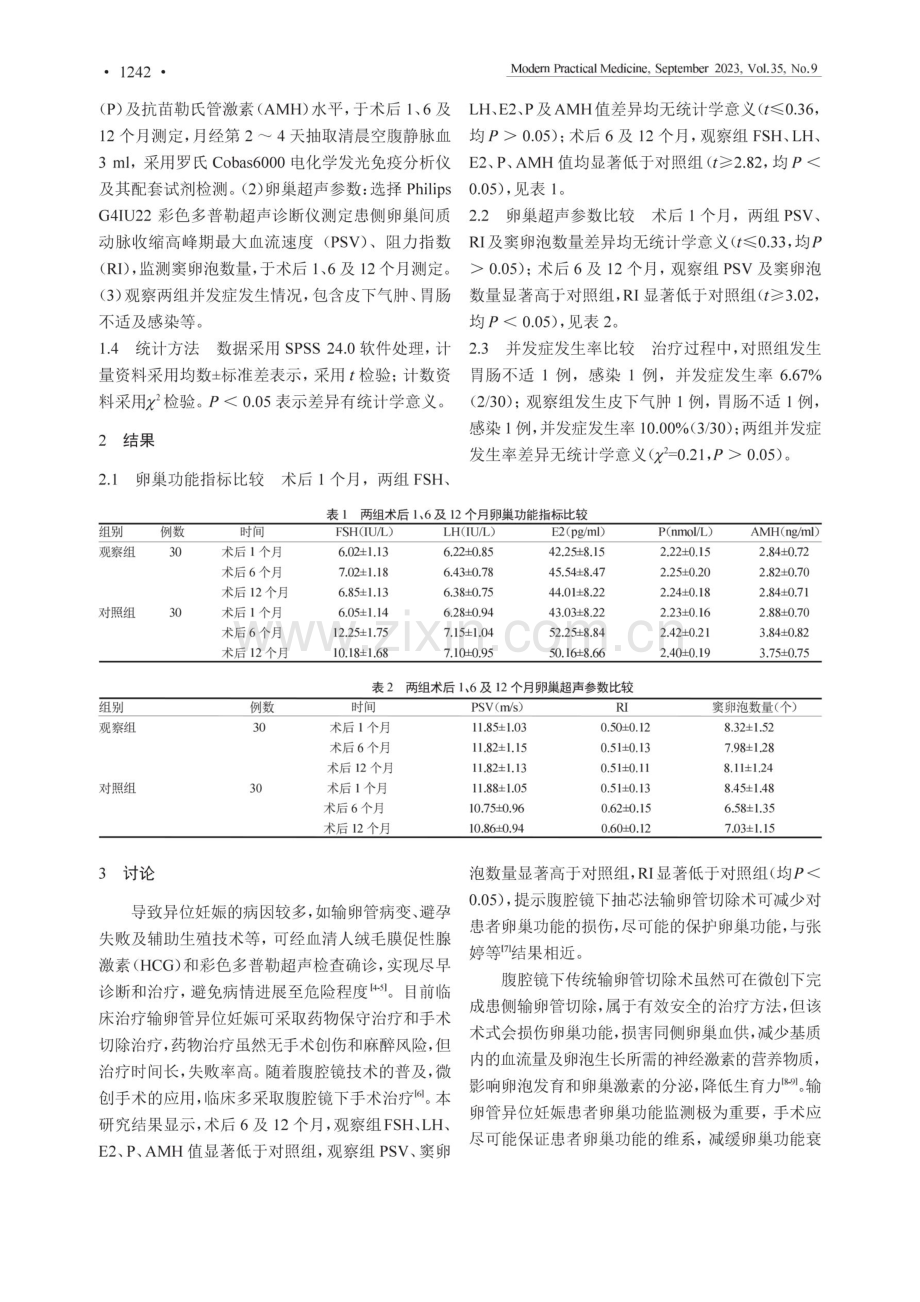 腹腔镜下抽芯法输卵管切除术对输卵管异位妊娠卵巢功能的影响.pdf_第2页